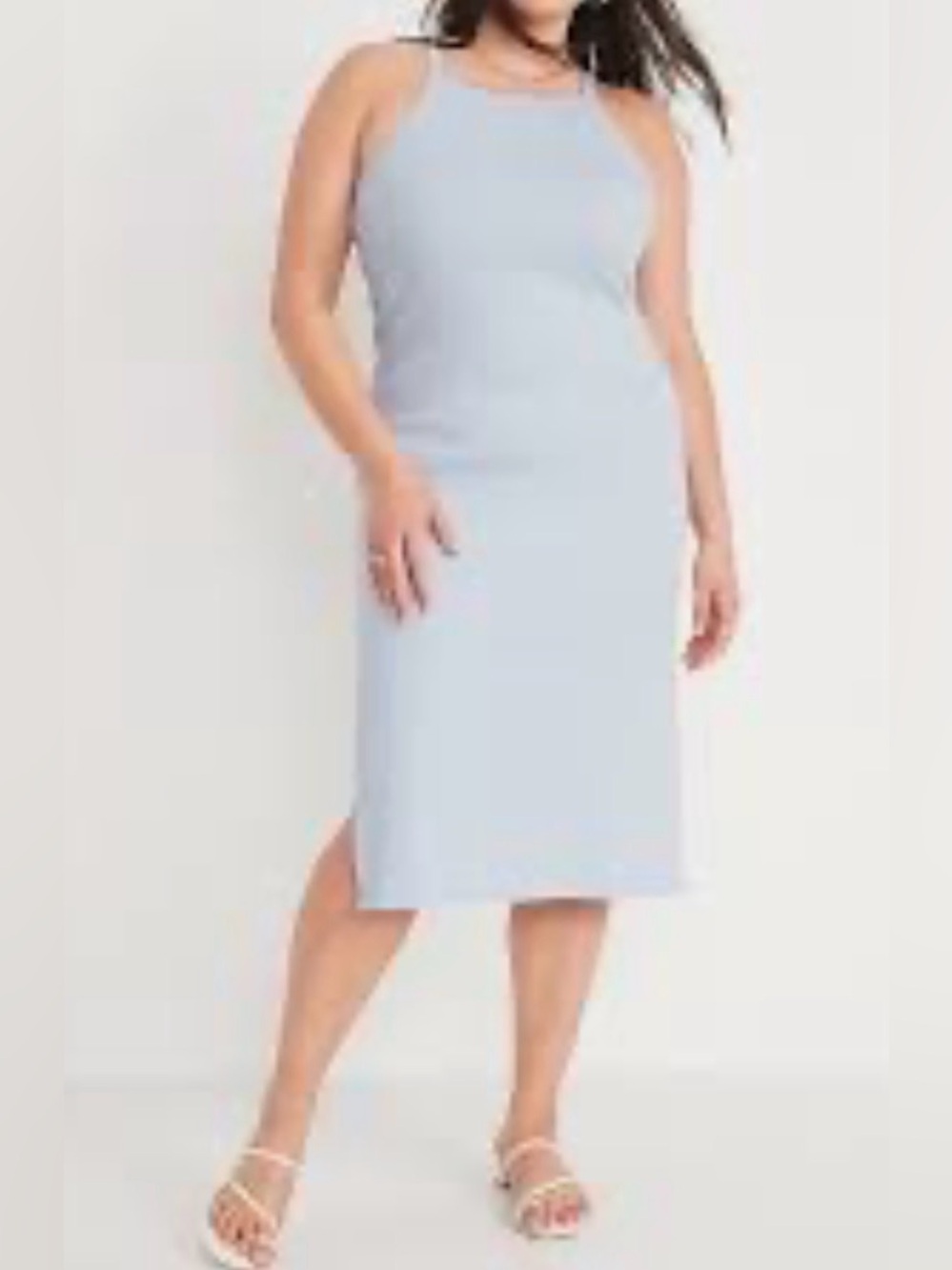 NWT Old Navy Size 3x Midi Tank Dress Light Blue Micro Rib Sleeveless Side Slits